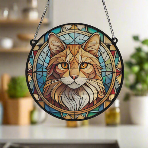 Ginger Cat Stained Glass Effect Suncatcher